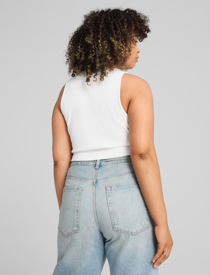 Puma Wardrobe Essentials Ribbed Crop Top Kadın Beyaz Atlet