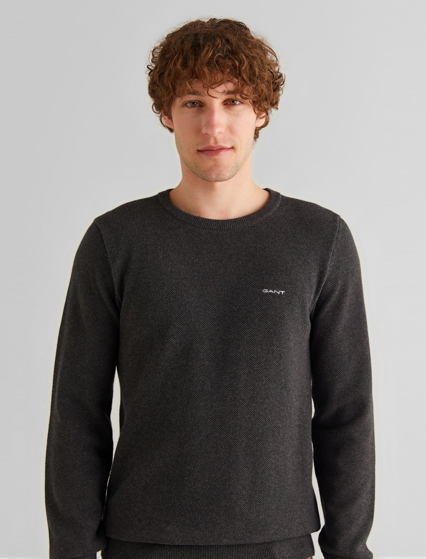 GANT Erkek Gri Regular Fit Bisiklet Yaka Kazak GANT Erkek Gri Regular Fit Bisiklet Yaka Kazak