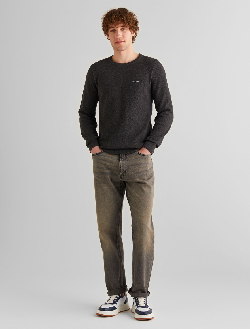 GANT Erkek Gri Regular Fit Bisiklet Yaka Kazak GANT Erkek Gri Regular Fit Bisiklet Yaka Kazak