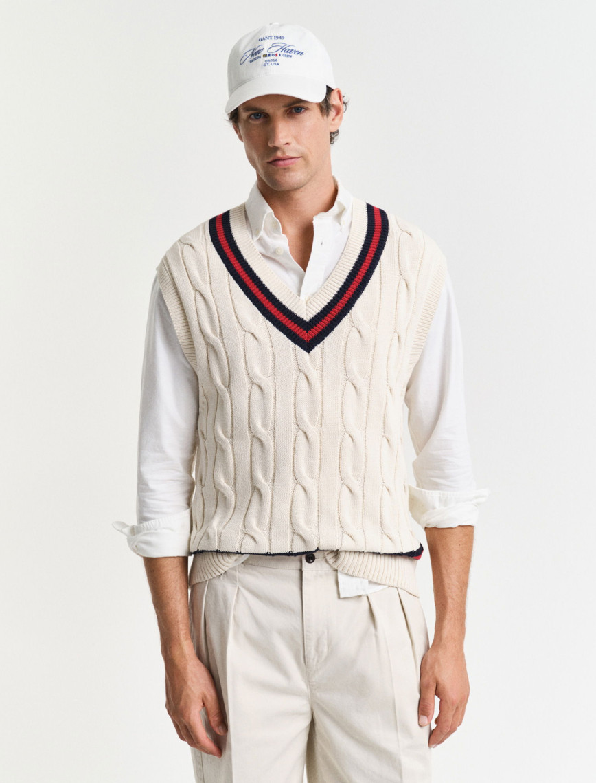 GANT Erkek Krem Relaxed Fit V Yaka Süveter GANT Erkek Krem Relaxed Fit V Yaka Süveter