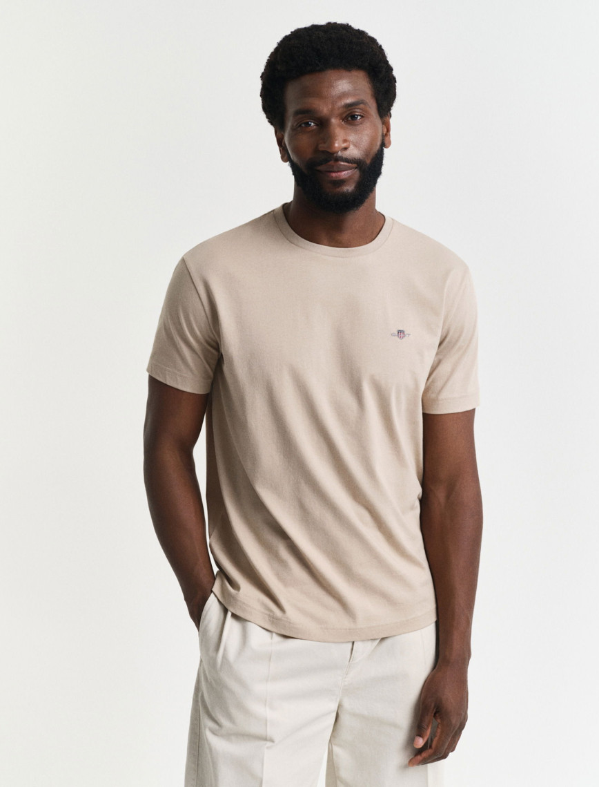 GANT Erkek Bej Regular Fit Bisiklet Yaka T-Shirt