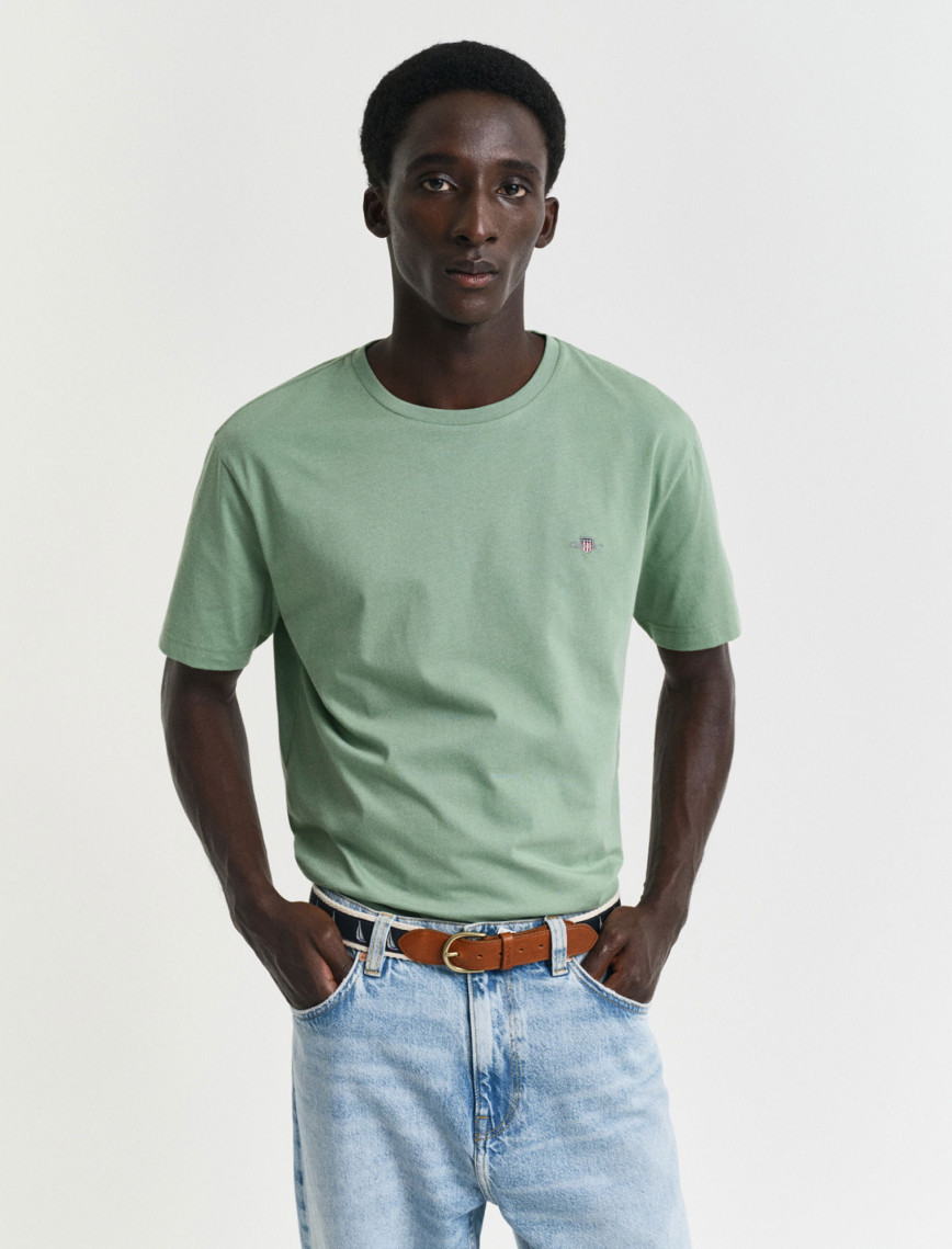 GANT Erkek Yeşil Regular Fit Bisiklet Yaka T-Shirt