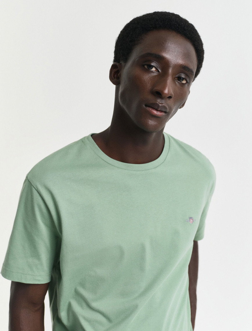 GANT Erkek Yeşil Regular Fit Bisiklet Yaka T-Shirt