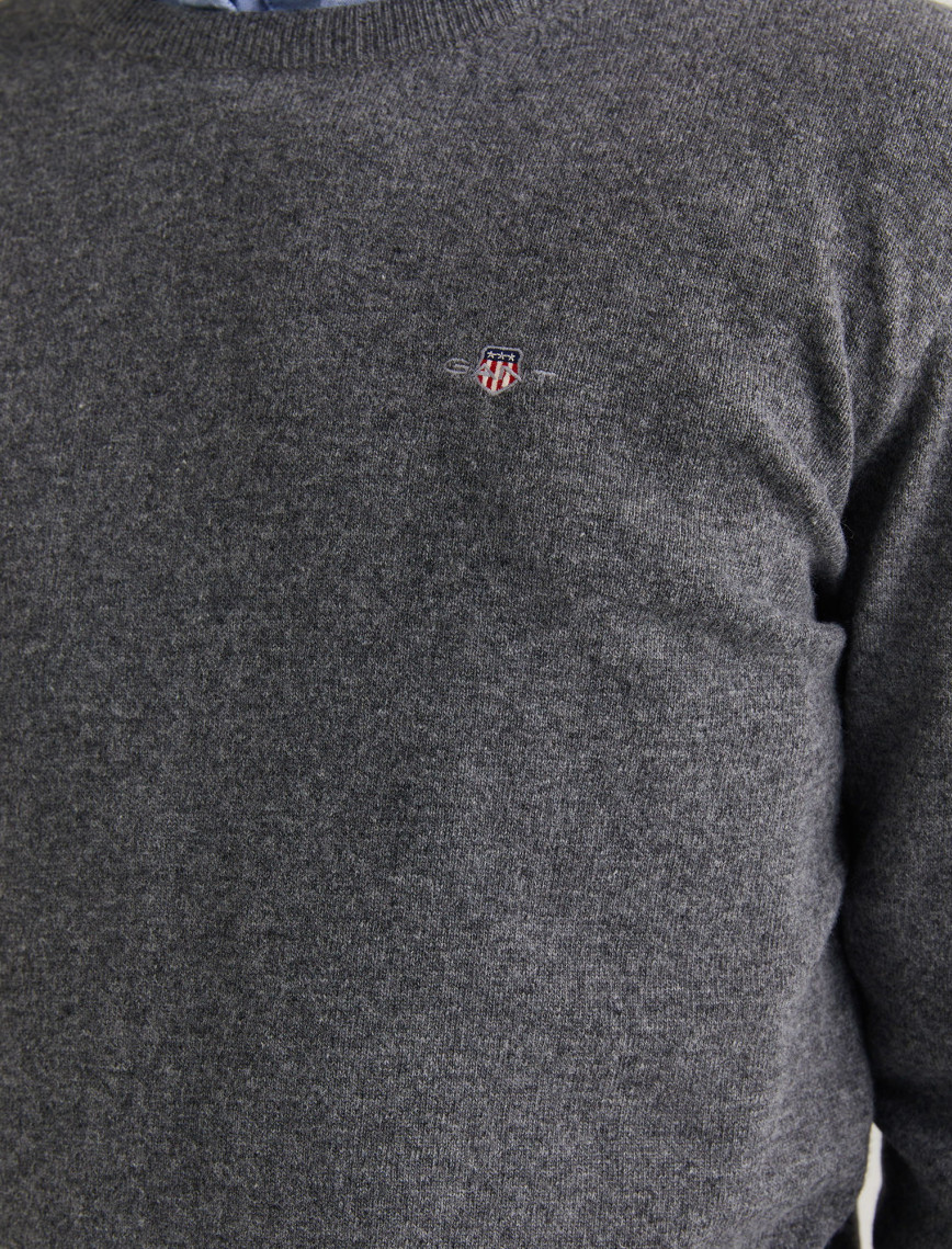 GANT Erkek Gri Regular Fit Bisiklet Yaka Yün Kazak GANT Erkek Gri Regular Fit Bisiklet Yaka Yün Kazak