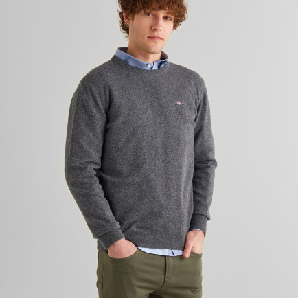 GANT Erkek Gri Regular Fit Bisiklet Yaka Yün Kazak GANT Erkek Gri Regular Fit Bisiklet Yaka Yün Kazak