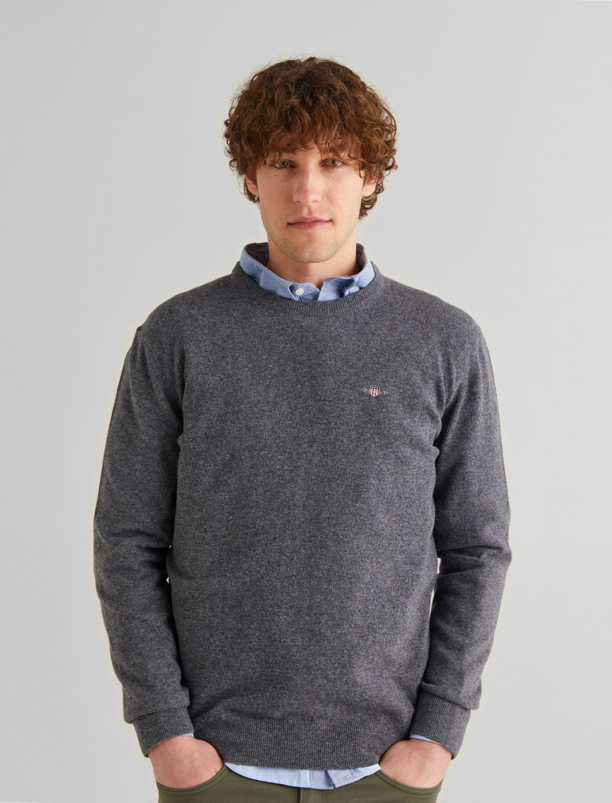 GANT Erkek Gri Regular Fit Bisiklet Yaka Yün Kazak GANT Erkek Gri Regular Fit Bisiklet Yaka Yün Kazak