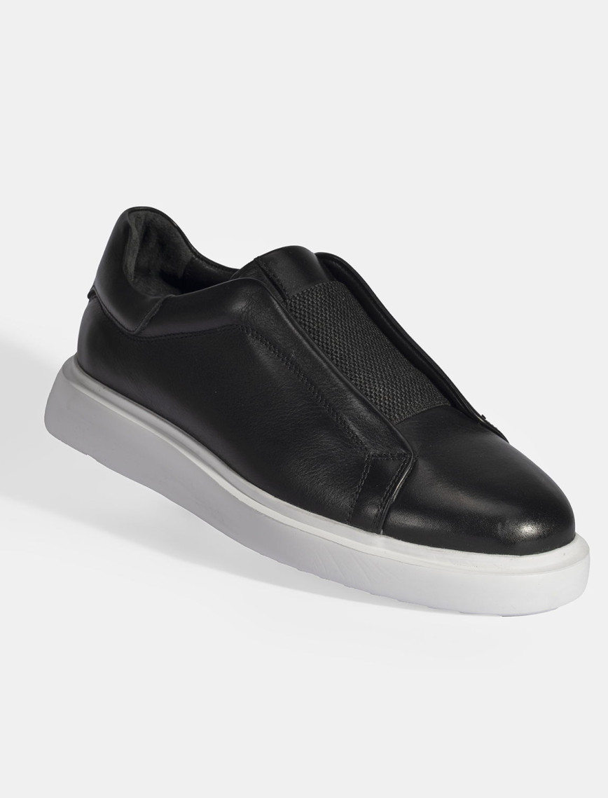 Siyah Erkek Lastik Detaylı Deri Günlük Ayakkabı Siyah Erkek Lastik Detaylı Deri Günlük Ayakkabı