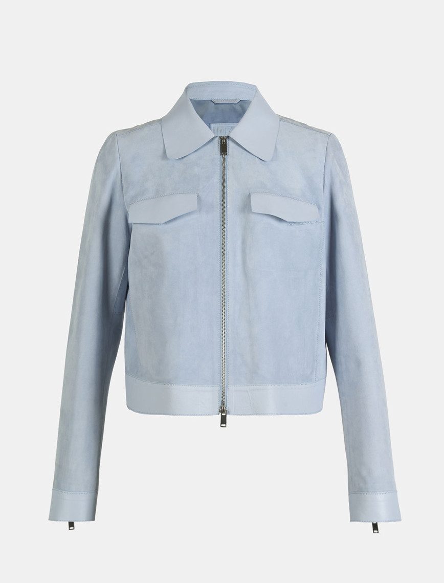 Limited Edition Kadın Mavi Deri Detaylı Fermuarlı Süet Ceket Limited Edition Kadın Mavi Deri Detaylı Fermuarlı Süet Ceket