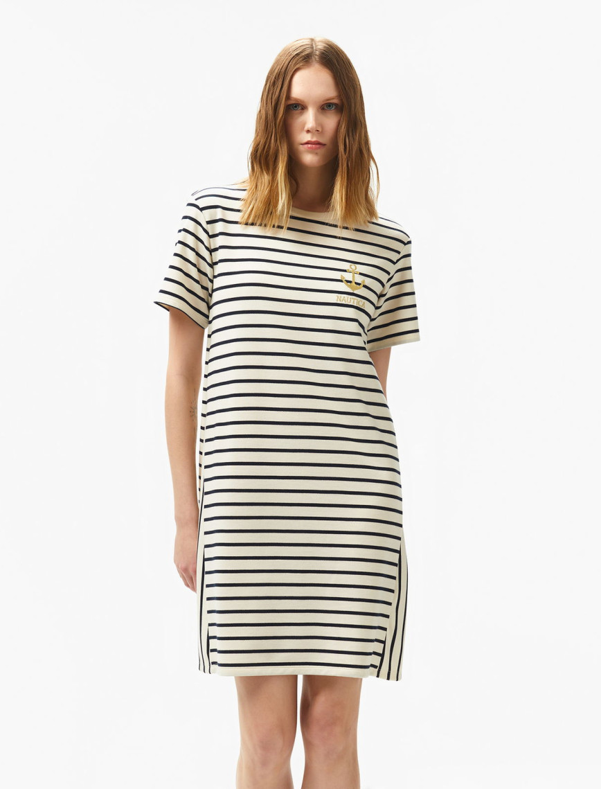 Nautica Kadın Beyaz Regular Fit Çizgili Elbise Nautica Kadın Beyaz Regular Fit Çizgili Elbise