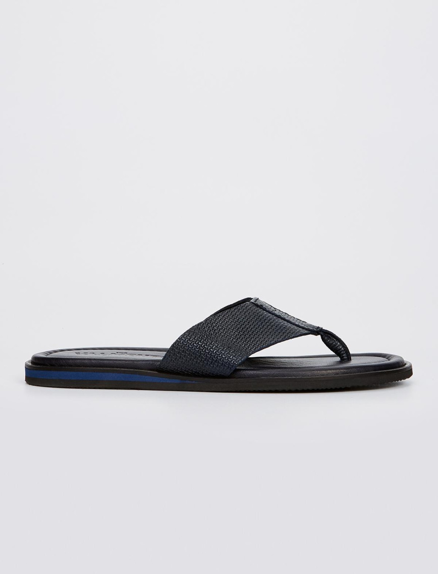 Valmenti Aletta Erkek Lacivert Hakiki Deri Düz Terlik