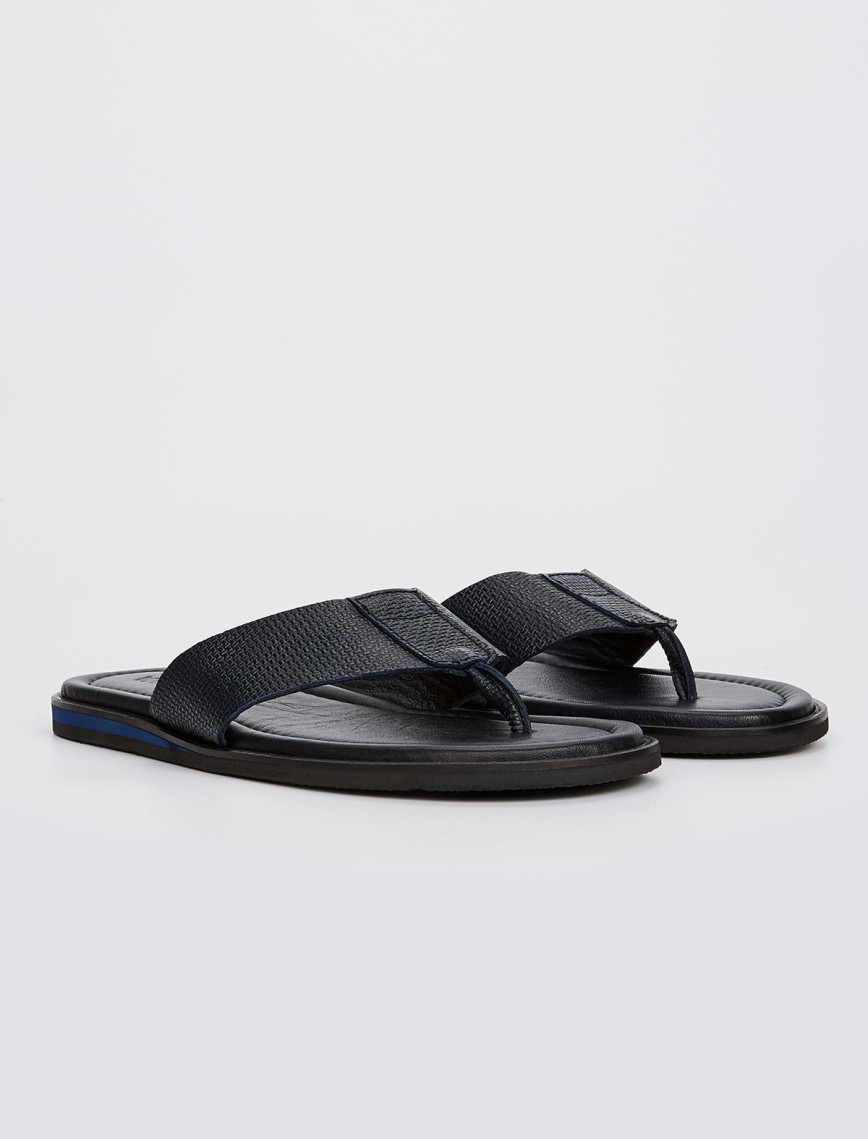 Valmenti Aletta Erkek Lacivert Hakiki Deri Düz Terlik