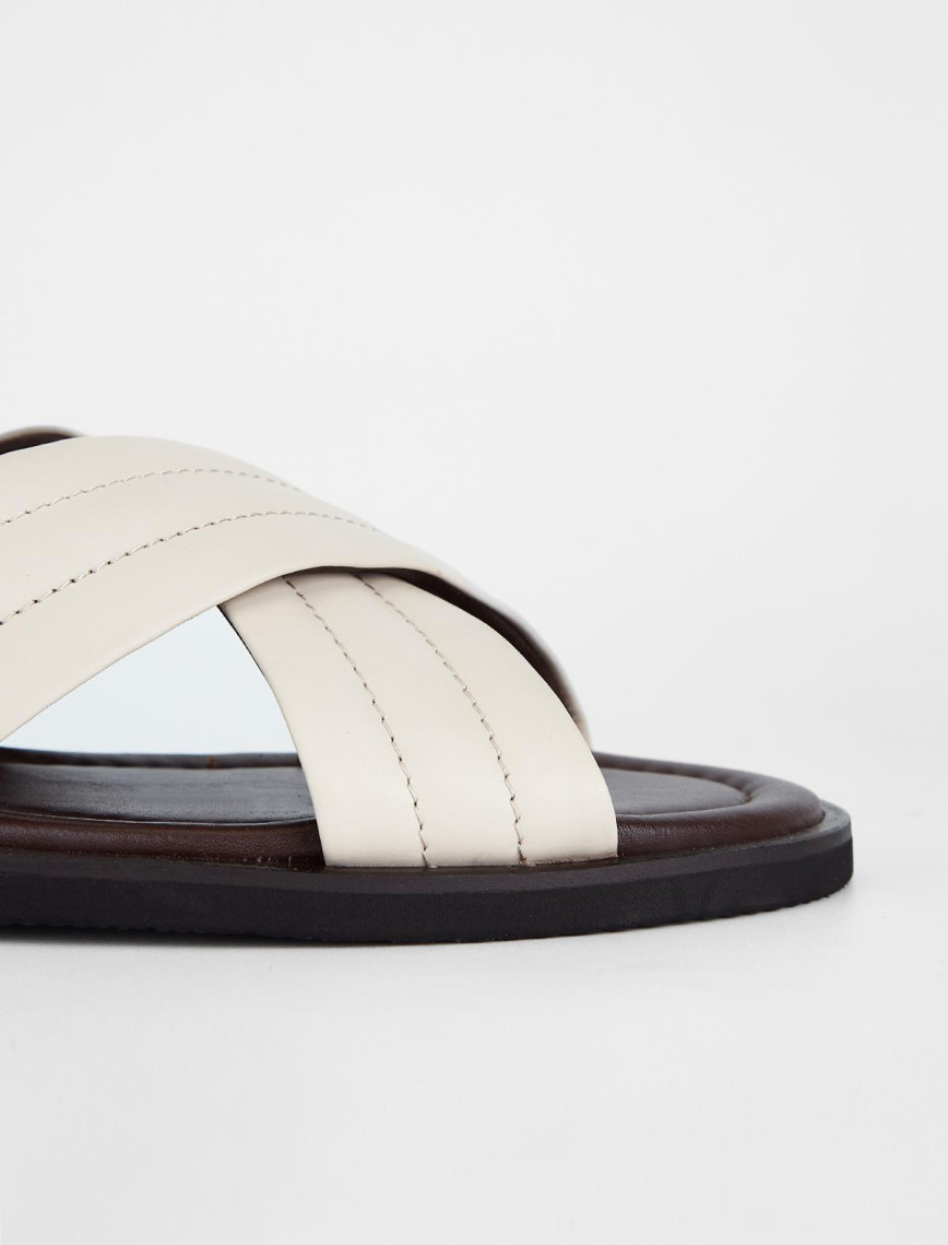 Sandals Factory Zeno Erkek Kırık Beyaz Hakiki Deri Sandalet Ayakkabı