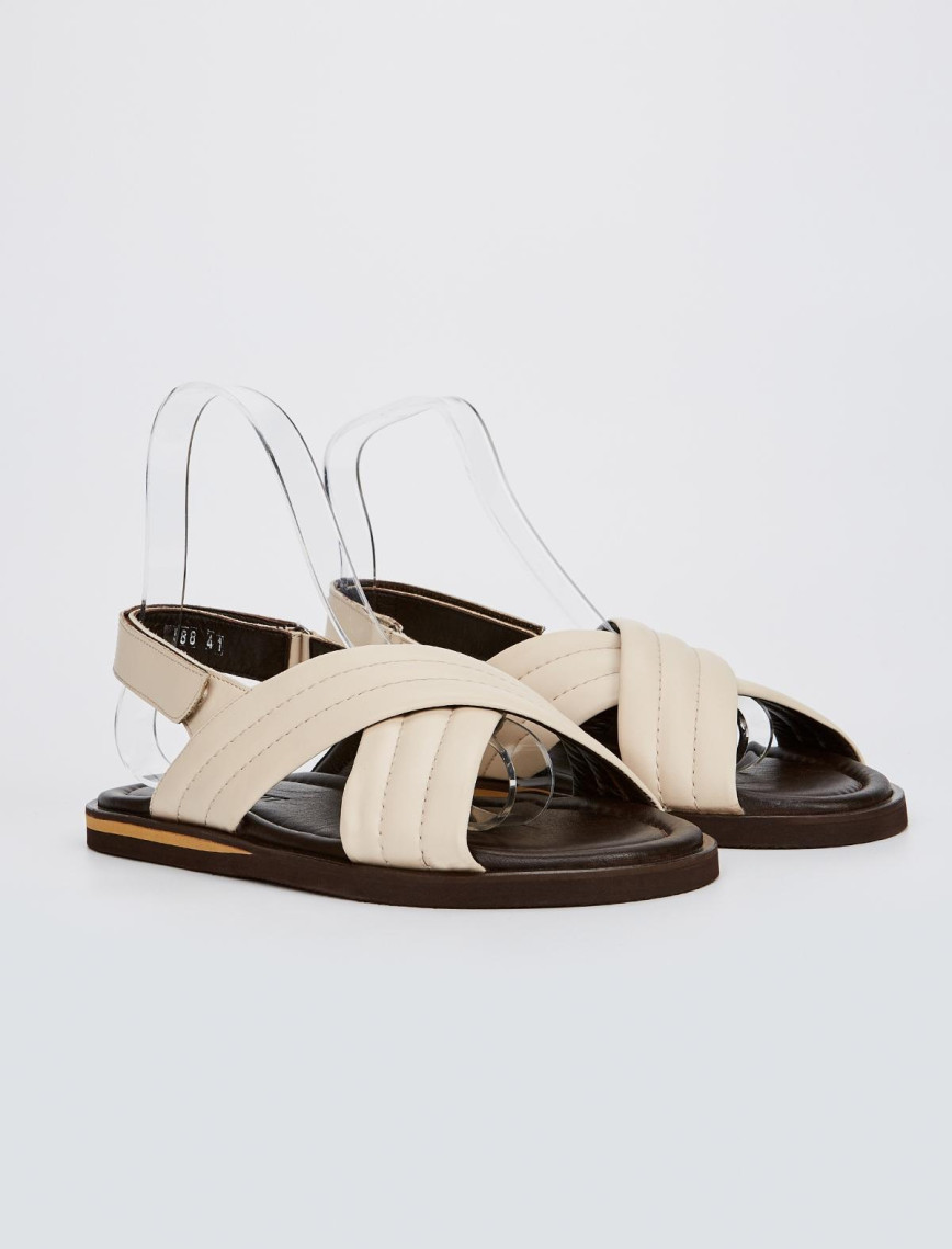 Sandals Factory Zeno Erkek Bej Hakiki Deri Sandalet Ayakkabı