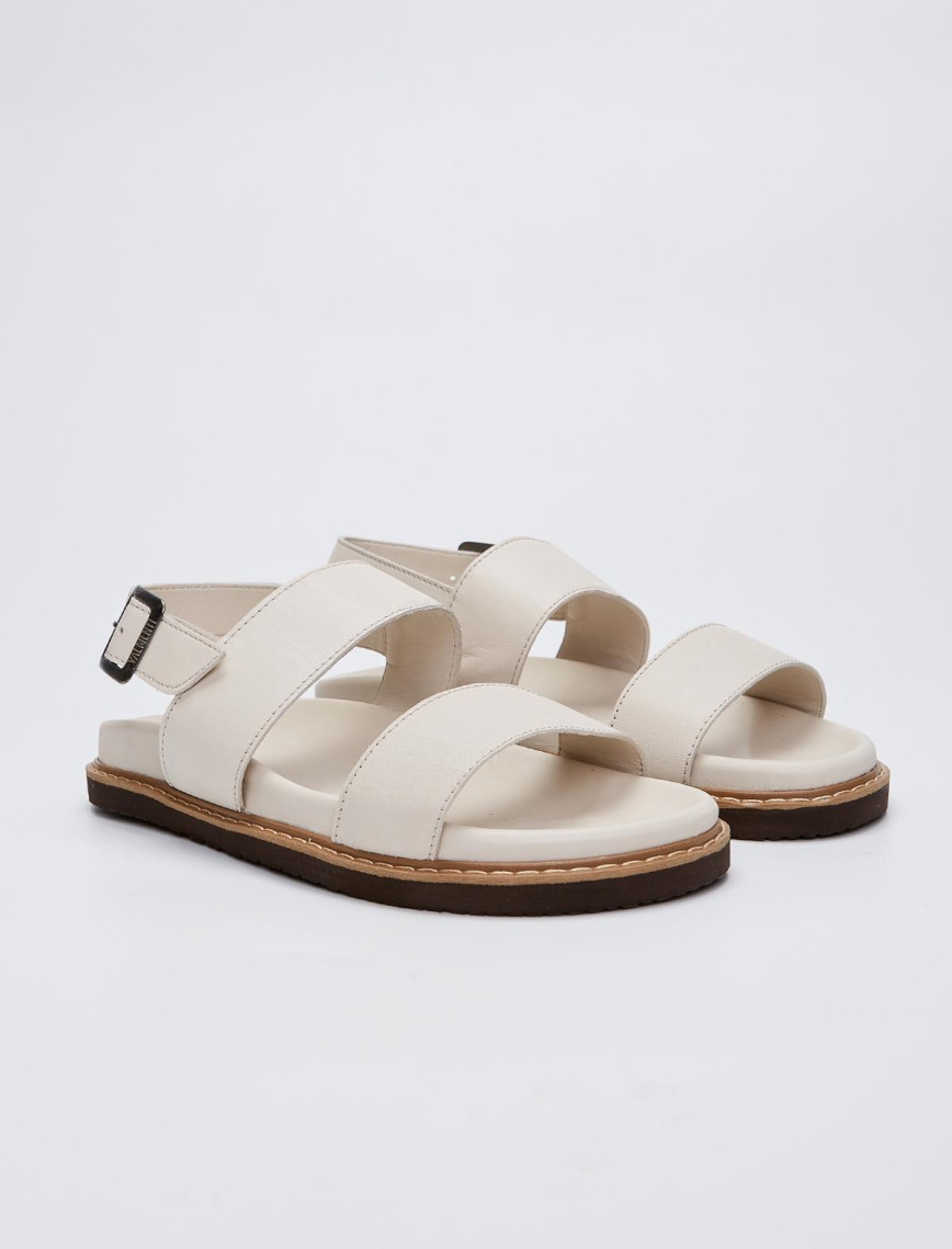 Valmenti Savino Erkek Kırık Beyaz Hakiki Deri DUZ SANDALET