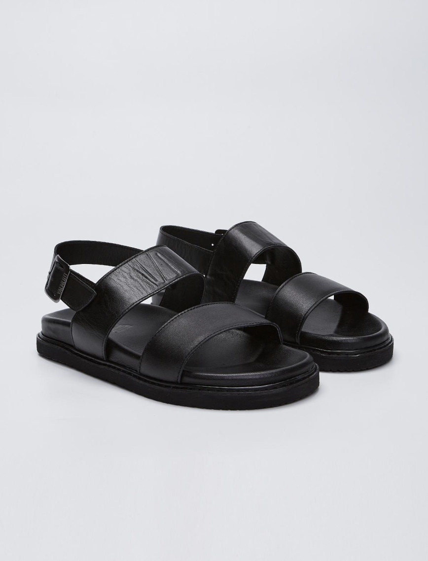 Valmenti Savino Erkek Siyah Hakiki Deri DUZ SANDALET