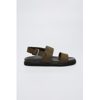 Valmenti Savino Erkek Haki Hakiki Deri DUZ SANDALET