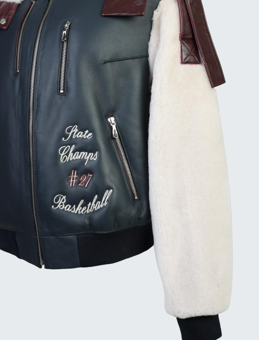 Valmenti Kadın Lacivert Deri/Kürk Mont Valmenti Kadın Lacivert Deri/Kürk Mont