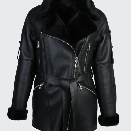 Valmenti Kadın Siyah Hakiki Deri Deri Mont