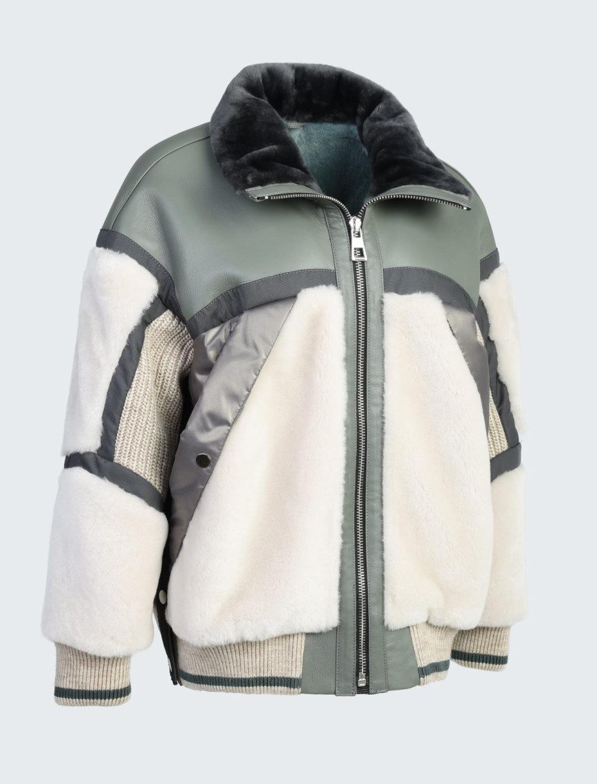 Valmenti . Kadın Yeşil Deri/Kürk Mont