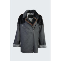 Valmenti Kadın Gri KURK/DERI/KUMAS Mont