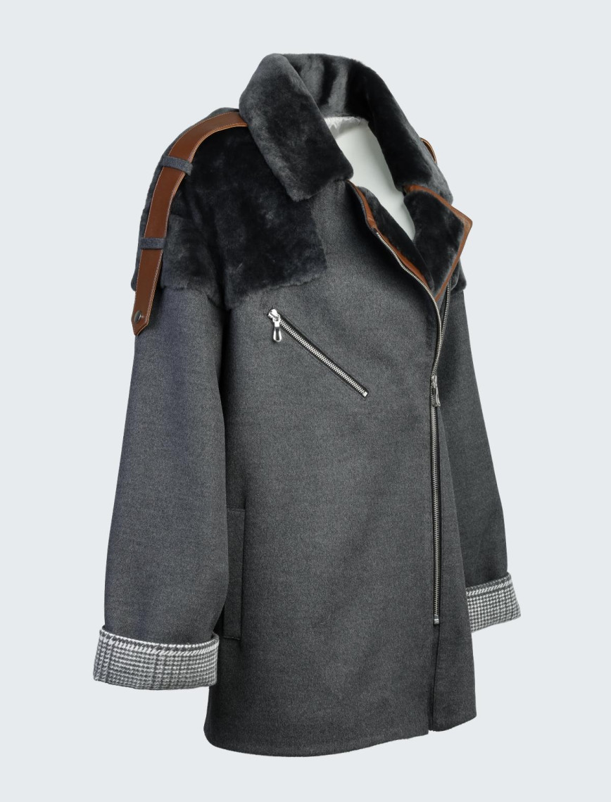 Valmenti Kadın Gri KURK/DERI/KUMAS Mont Valmenti Kadın Gri KURK/DERI/KUMAS Mont