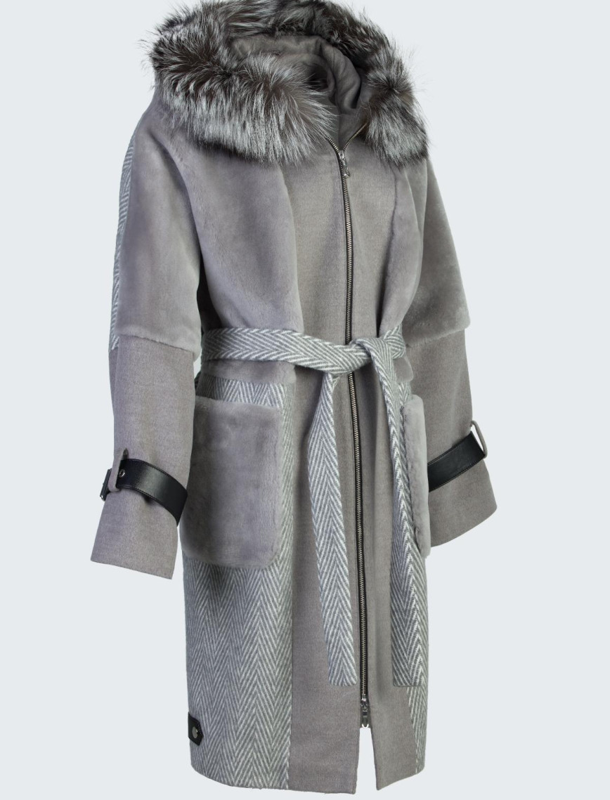 Valmenti Kadın Gri KURK/DERI/KUMAS Manto