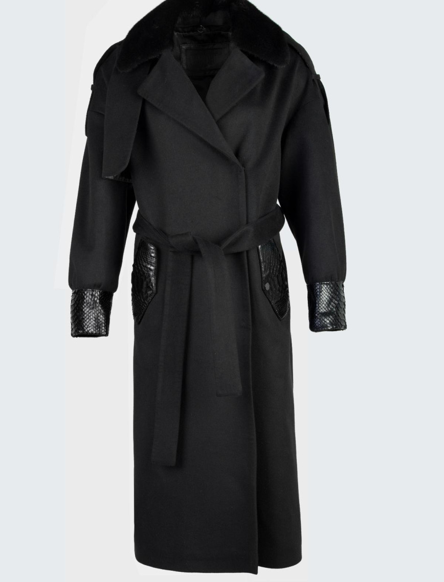 Valmenti Kadın Siyah KUMAS/PITON/KURK Manto Valmenti Kadın Siyah KUMAS/PITON/KURK Manto