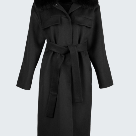 Valmenti Kadın Siyah KURK/DERI/KUMAS Manto