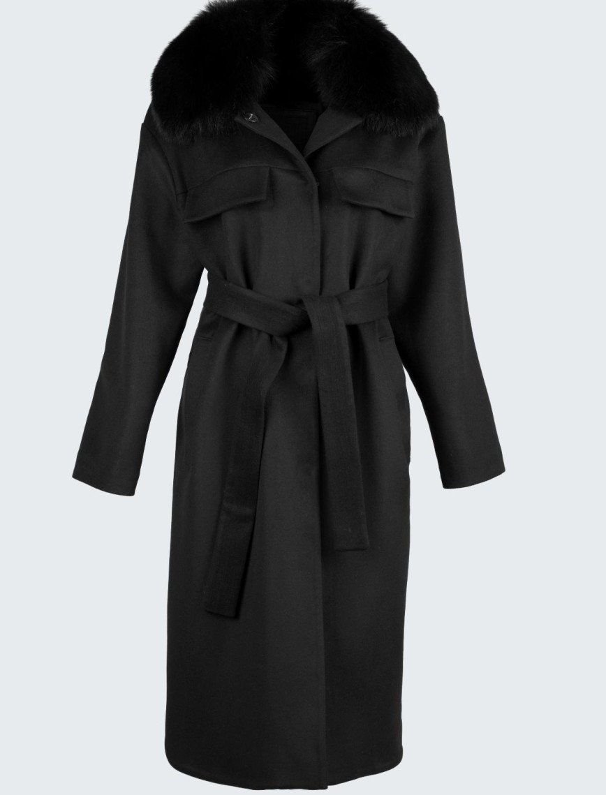 Valmenti Kadın Siyah KURK/DERI/KUMAS Manto