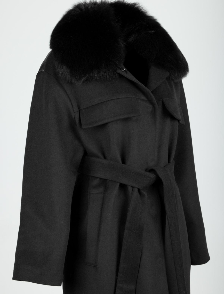 Valmenti Kadın Siyah KURK/DERI/KUMAS Manto