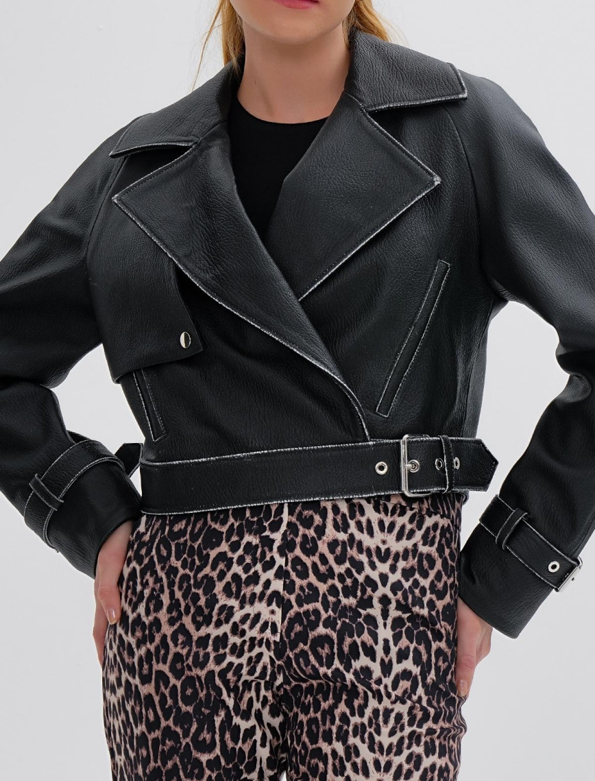 Valmenti Kadın Hakiki Deri Siyah Deri Mont