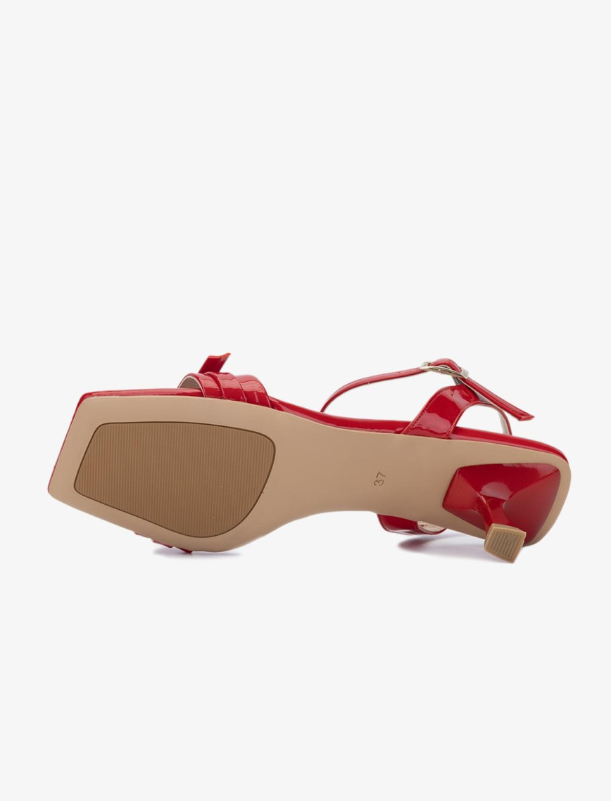 Valmenti Oro Kadın Kırmızı Hakiki Deri Topuklu Sandalet