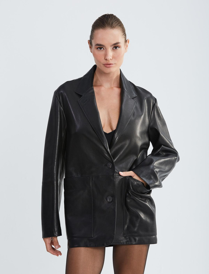 Valmenti Kadın Siyah Hakiki Deri Ceket