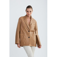 Valmenti Kadın Bej Hakiki Deri Ceket