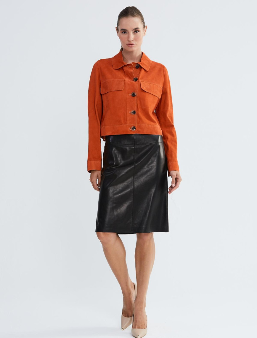 Valmenti Kadın Turuncu Hakiki Deri Ceket