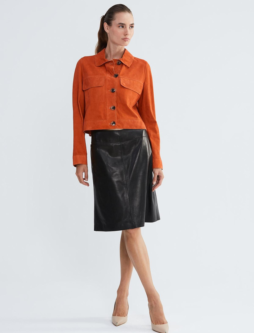 Valmenti Kadın Turuncu Hakiki Deri Ceket