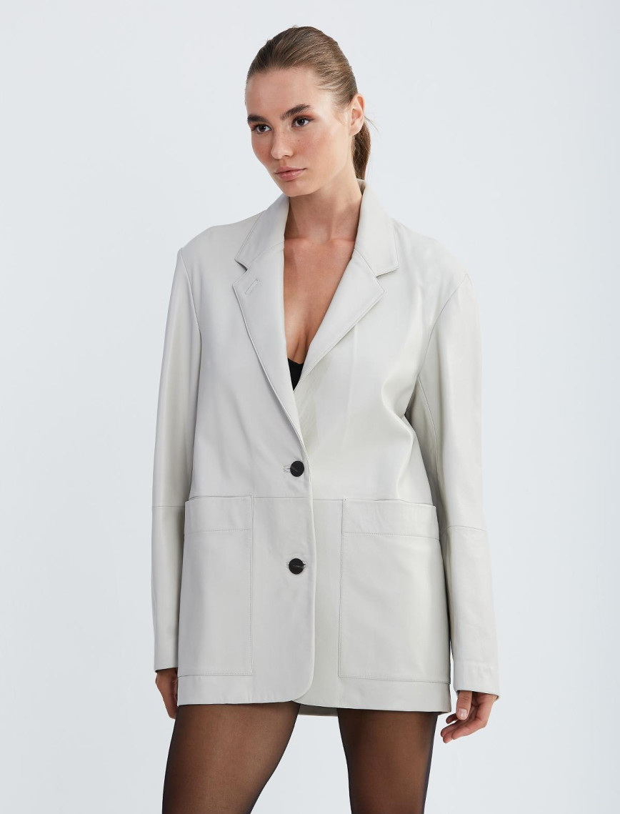 Valmenti Kadın Kırık Beyaz Hakiki Deri Ceket