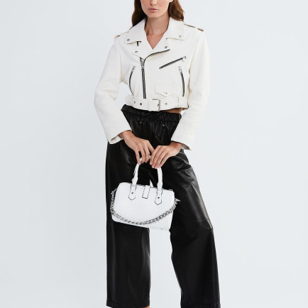 Valmenti Kadın Beyaz Hakiki Deri Deri Mont