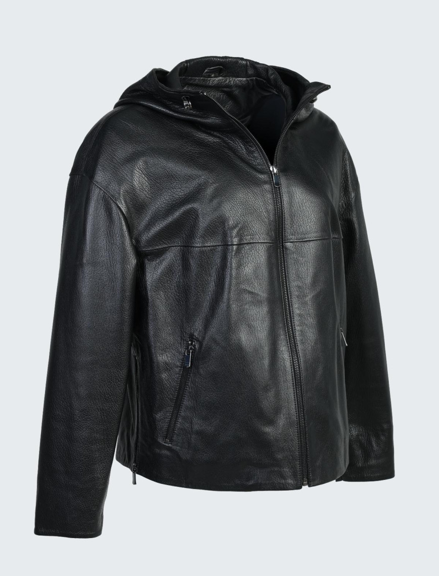 Valmenti Rosia Kadın Siyah jumbo Hakiki Deri Deri Mont