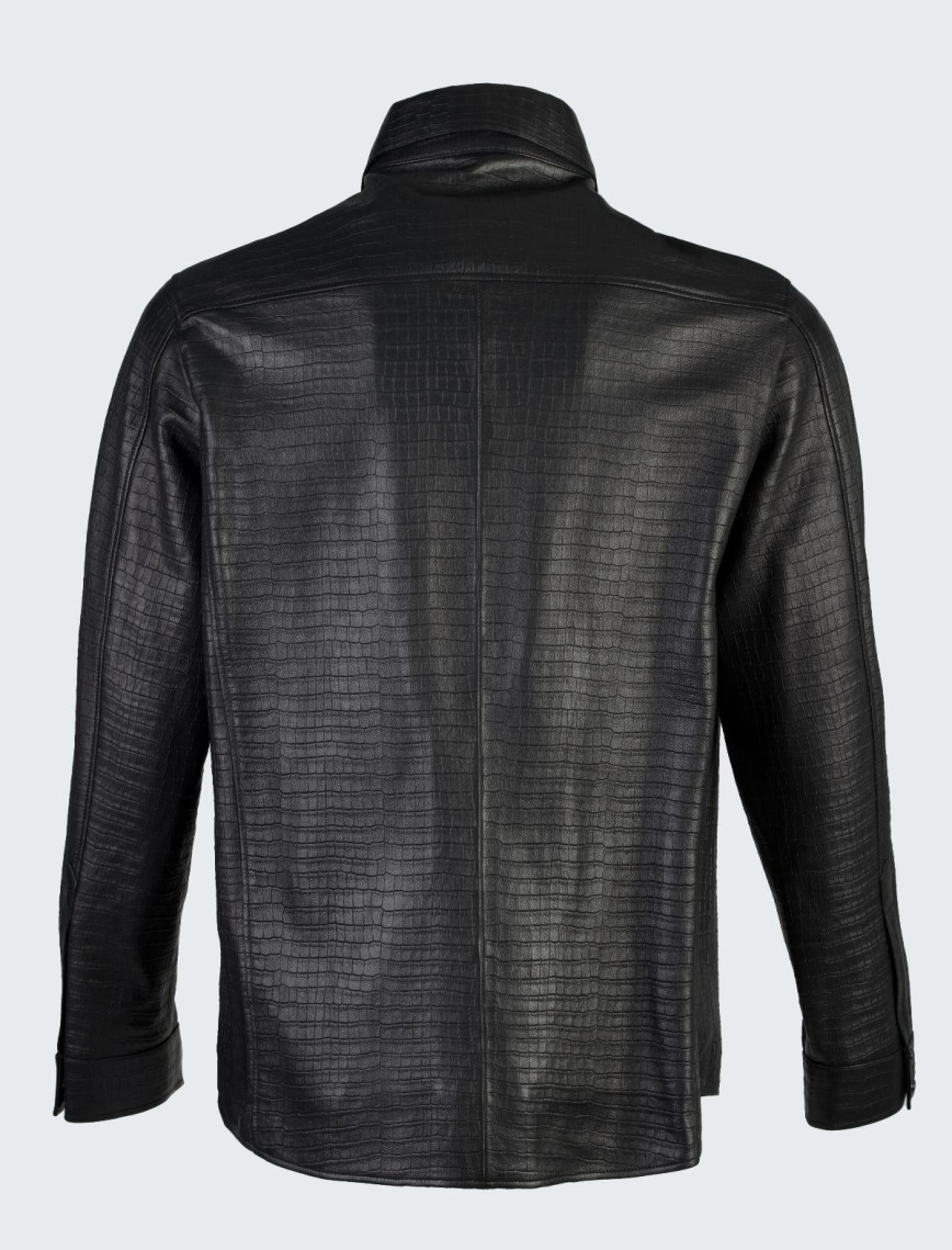 Valmenti Erkek Siyah Kroko Hakiki Deri Gömlek Valmenti Erkek Siyah Kroko Hakiki Deri Gömlek