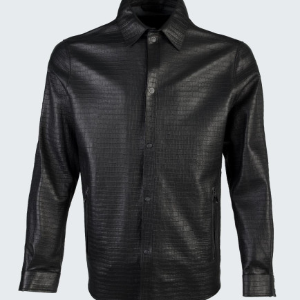 Valmenti Erkek Siyah Kroko Hakiki Deri Gömlek