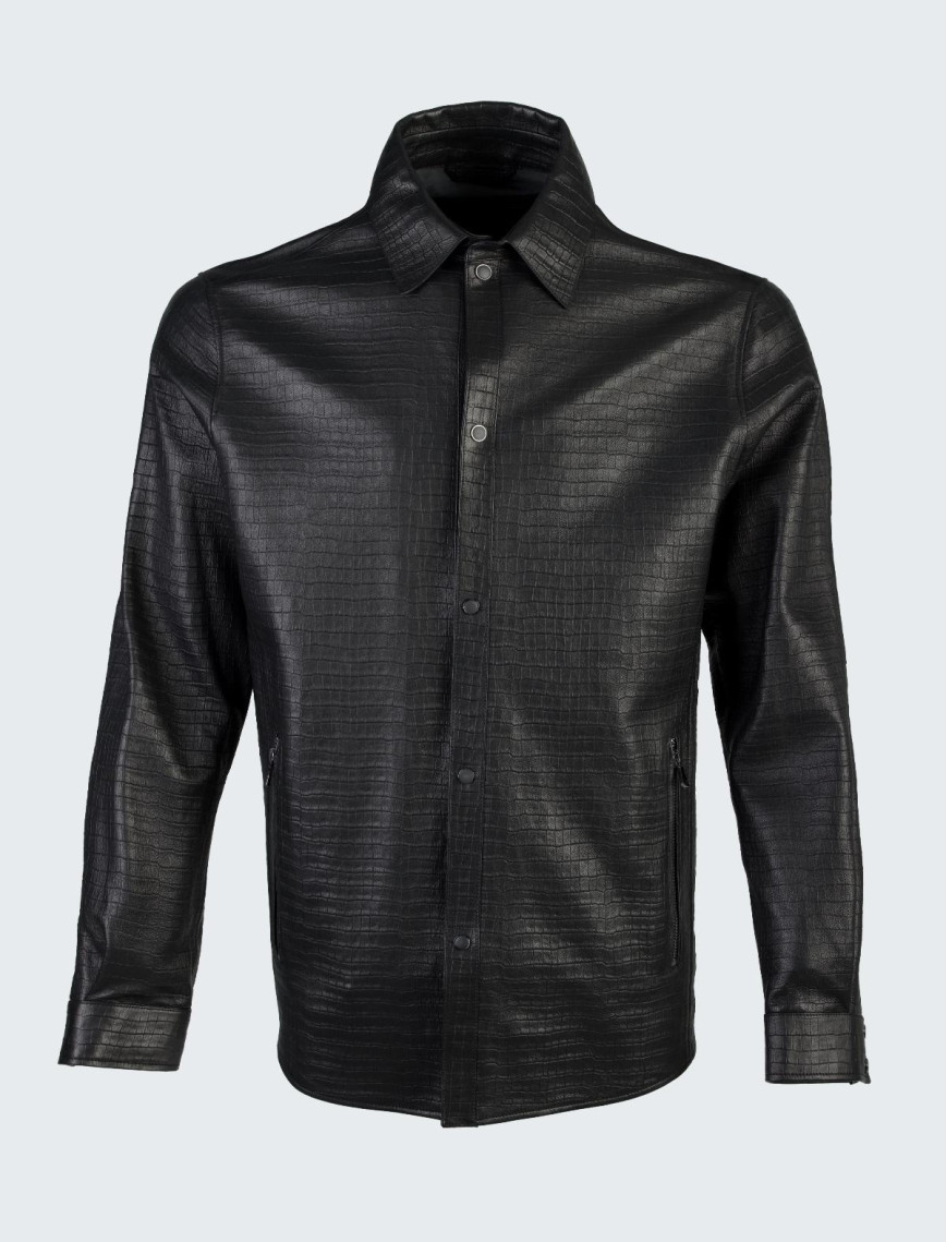 Valmenti Erkek Siyah Kroko Hakiki Deri Gömlek Valmenti Erkek Siyah Kroko Hakiki Deri Gömlek