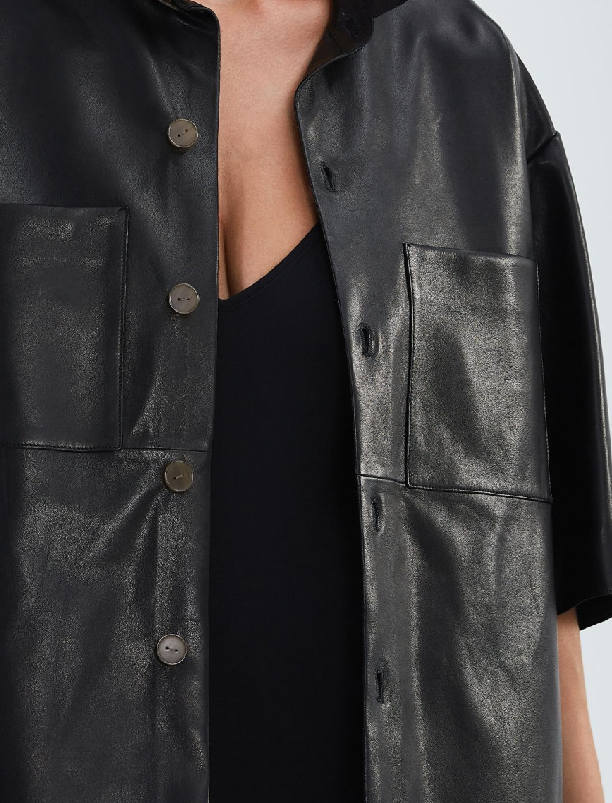 Valmenti Kadın Siyah Hakiki Deri Deri Gömlek Valmenti Kadın Siyah Hakiki Deri Deri Gömlek