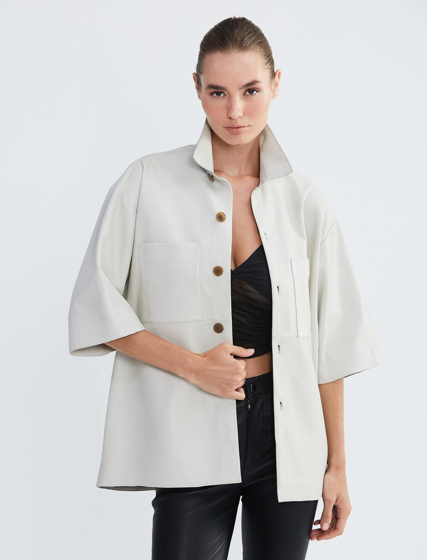 Valmenti Kadın Kırık Beyaz Hakiki Deri Deri Gömlek Valmenti Kadın Kırık Beyaz Hakiki Deri Deri Gömlek