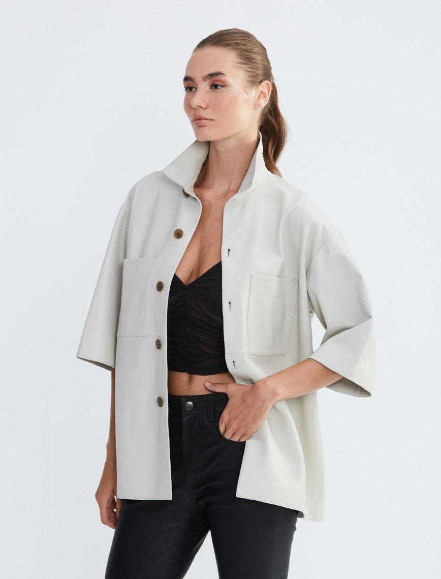 Valmenti Kadın Kırık Beyaz Hakiki Deri Deri Gömlek Valmenti Kadın Kırık Beyaz Hakiki Deri Deri Gömlek