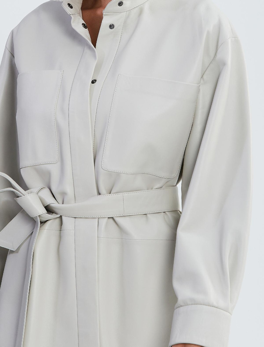 Valmenti Kadın Kırık Beyaz Hakiki Deri Deri Gömlek