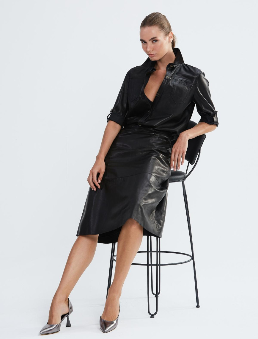 Valmenti Kadın Siyah Hakiki Deri Deri Gömlek Valmenti Kadın Siyah Hakiki Deri Deri Gömlek