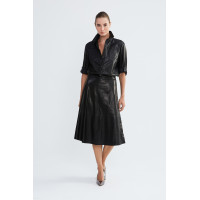 Valmenti Kadın Siyah Hakiki Deri Deri Gömlek