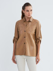 Valmenti Kadın Bej Hakiki Deri Deri Gömlek