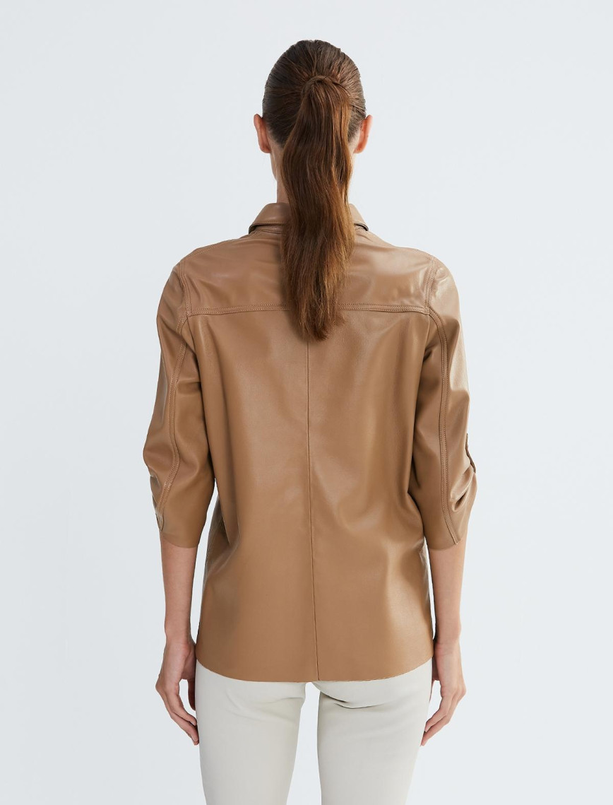 Valmenti Kadın Bej Hakiki Deri Deri Gömlek
